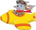 Cartoon cute rabbit riding a plane