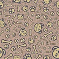 Cats And Dogs Face with bones and claws seamless pattern