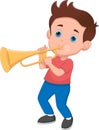 Boy playing trumpet on white background Royalty Free Stock Photo