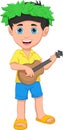 Cartoon cute boy playing ukulele Royalty Free Stock Photo