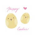 Vector cute easter card with lettering text and yellow painted eggs