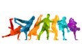 Detailed vector illustration silhouettes of expressive dance colorful group of people dancing. Jazz funk, hip-hop, house. Dancer m Royalty Free Stock Photo