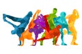 Detailed vector illustration silhouettes of expressive dance colorful group of people dancing. hip-hop, house. Dancer m Royalty Free Stock Photo