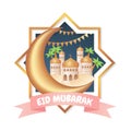 Eid Mubarak illustration with elegant mosque and crescent moon