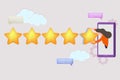 Reviews of the mobile app with five stars. Vector illustration