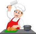 Chef cuts chicken meat cartoon