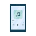 Mobile phone screen with open media player. Smartphone music player user interface concept. Royalty Free Stock Photo