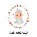 Cute baby with bottle milk announcement card template