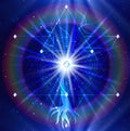 Merkaba symbol, Flower of Life and Tree, sacred geometry, rainbow universe