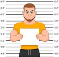 Cartoon criminal mugshot in police station