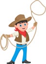 Cartoon cowboy Kid Twirling a Lasso Royalty Free Stock Photo