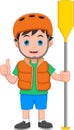 Boy with kayak paddle cartoon