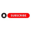 Web Subscribe, bell button and hand cursor. Red button subscribe to channel, blog. Social media background. Marketing. Simple styl Royalty Free Stock Photo