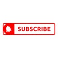 Subscribe, bell button and hand cursor. Red button subscribe to channel, blog. Social media background. Marketing. Simple style an Royalty Free Stock Photo