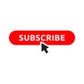 Subscribe, bell button and hand cursor. Red button subscribe to channel, blog. Social media background. Marketing. Simple style an Royalty Free Stock Photo