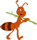 Cartoon happy ant with sugar cane Royalty Free Stock Photo