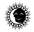 Smiling sun and new moon inside, yin - yang the opposites dark and light Royalty Free Stock Photo