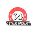 34 Year Warranty Redish Grey logo icon button stamp vector