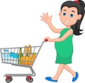 Pregnant young mother carrying groceries in shopping trolley Royalty Free Stock Photo