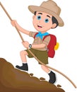 Boy scout climbing hill on white background Royalty Free Stock Photo