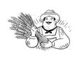 Working farmer holding wheat.Vector illustration. Royalty Free Stock Photo