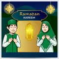 Ramadan Karem Green Gold Islamic Background is suitable for Premium Vector Design Templates