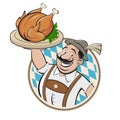 Funny bavarian man serving tasty roast chicken