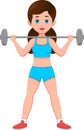 Girl exercising with barbell on white background Royalty Free Stock Photo