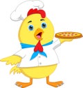 Cartoon chef chicken with pizza