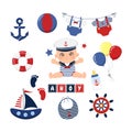 Cute nautical baby elements for children birthday