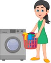 Girl washing clothes with washing machine Royalty Free Stock Photo