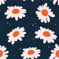 Stylized chamomile pattern with chamomile. Vector seamless texture.