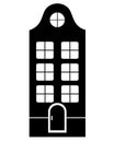 Cute european style house - vector black silhouette for logo or pictogram. Three-story house with a door and an attic window.