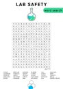 Lab safety word search puzzle. crossword, logic game worksheet.