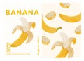 Banana fruit packaging design templates, watercolour style vector illustration.