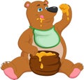 Cartoon cute bear eating honey