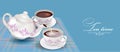 White tea cups and teapot. Royalty Free Stock Photo