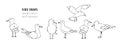 Hand drawn summer seaside horizontal seamless pattern. Sketch gull, seabird, flying seagull, anchor. Marine print in cartoon style Royalty Free Stock Photo