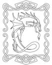 Dragon in a frame of Celtic ornament - vector linear picture for coloring. Outline. Coloring book page with mythological creature Royalty Free Stock Photo