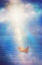 Boat to Heaven, soul journey to the light, heavenly sky, path to God Royalty Free Stock Photo