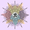 Om or Aum in Sanskrit in the Hindu and Vedic tradition - a sacred sound, the original mantra, the `word of power`