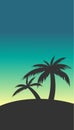 Silhouette of Palm trees at colorful sunset or sunrise. Tropical coconut trees against gradient background. Evening on summer beac Royalty Free Stock Photo