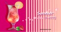 Summer cocktail party banner. Vintage style and pink cocktail Royalty Free Stock Photo