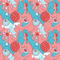 Unique vector hand drawn arwork with unusual, psychedelic cute pattern Royalty Free Stock Photo