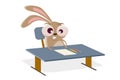 Funny cartoon rabbit is getting school lessons