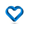 3D impossible blue heart with a white background.