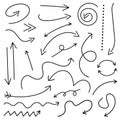 Set of doodle arrows, pointers. Vector isolated hand drawn arrows on white background. Royalty Free Stock Photo