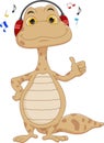 Cartoon cute gecko listening to music