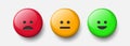 Rating scale or pain scale in the form of emoticons. Three smileys. From red to green smiley.