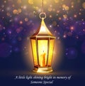 In loving memory of someone special, lantern lights with burning candle, prayer, remembrance Royalty Free Stock Photo